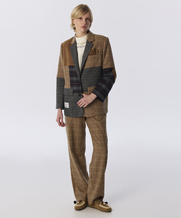 DESEN MIX PATCHWORK BLAZER-TW6260106138027-Kamel-Blazer