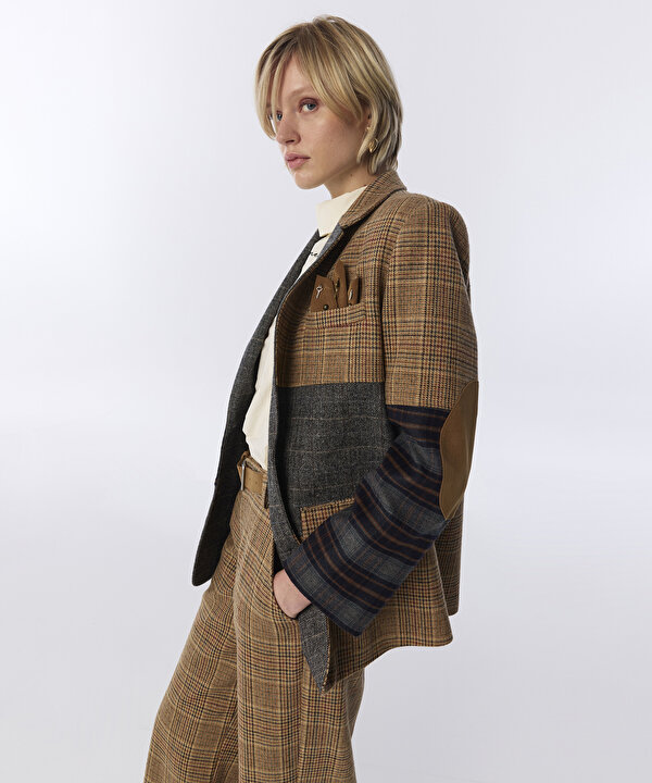 DESEN MIX PATCHWORK BLAZER-TW6260106138027-Kamel-Blazer