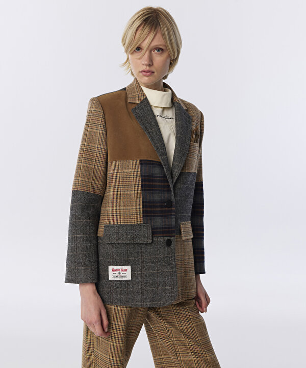 DESEN MIX PATCHWORK BLAZER-TW6260106138027-Kamel-Blazer