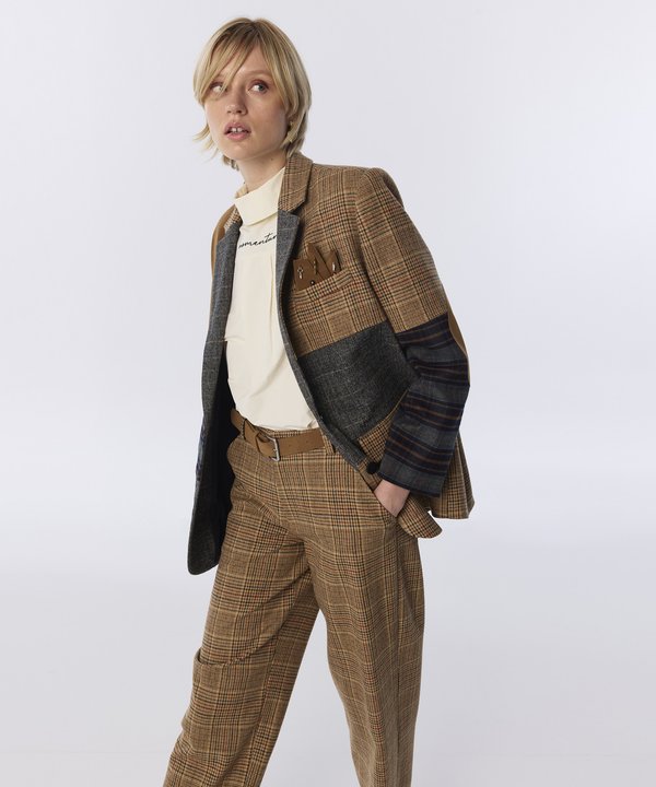 DESEN MIX PATCHWORK BLAZER-TW6260106138027-Kamel-Blazer
