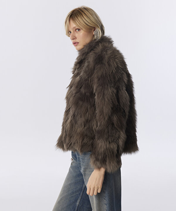 DİK YAKA SUNİ KÜRK-TW6260149112005-Gri-SUNI KURK