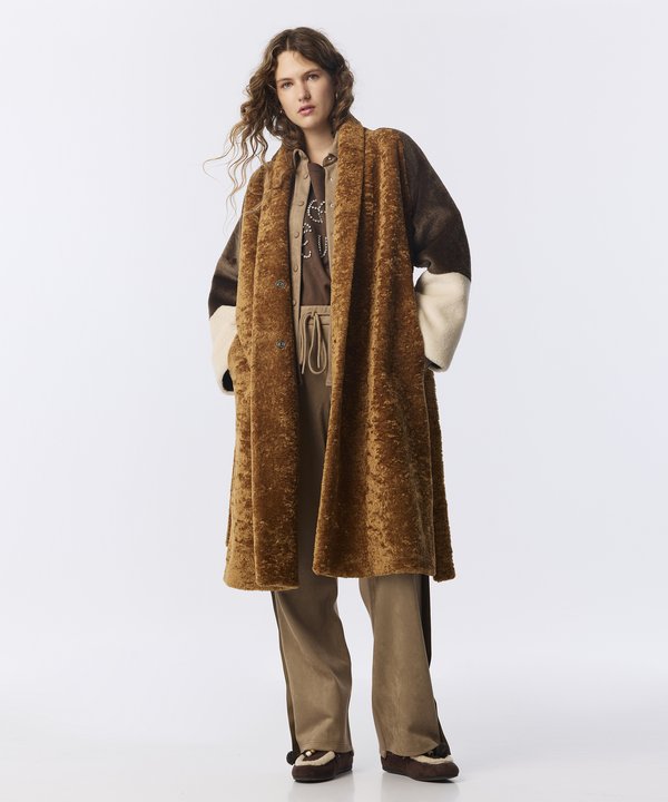 SUNİ KÜRK MIX COLORBLOCK KABAN-TW6260149142027-Kamel-SUNI KURK