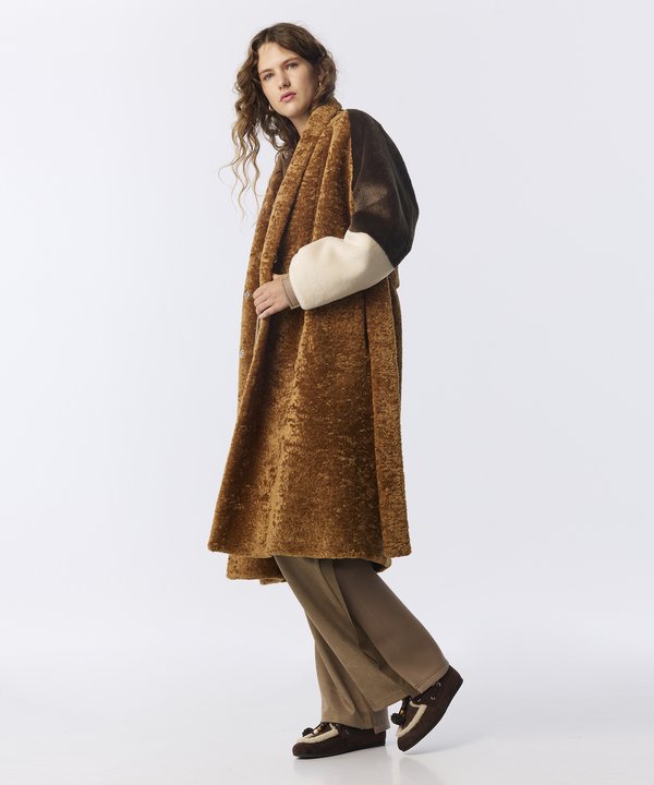 SUNİ KÜRK MIX COLORBLOCK KABAN-TW6260149142027-Kamel-SUNI KURK