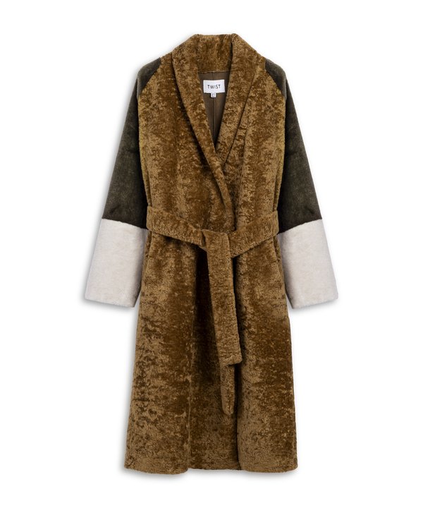 SUNİ KÜRK MIX COLORBLOCK KABAN-TW6260149142027-Kamel-SUNI KURK