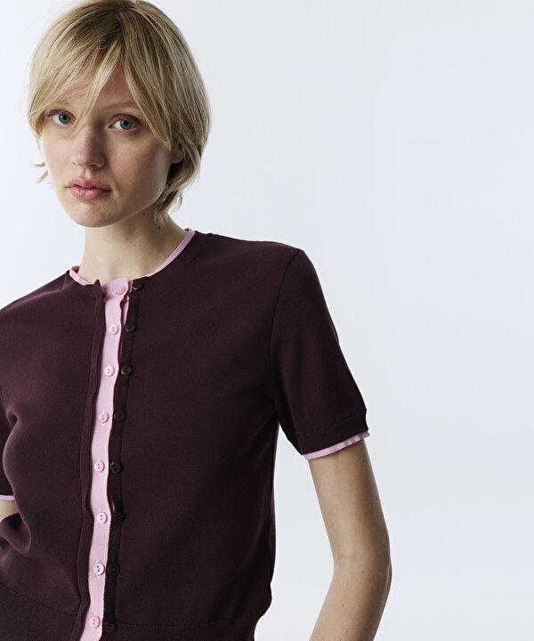 COLORBLOCK TRİKO HIRKA-TW6260150120008-Mürdüm-Hırka