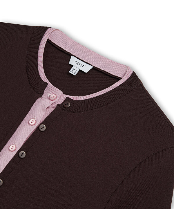 COLORBLOCK TRİKO HIRKA-TW6260150120008-Mürdüm-Hırka