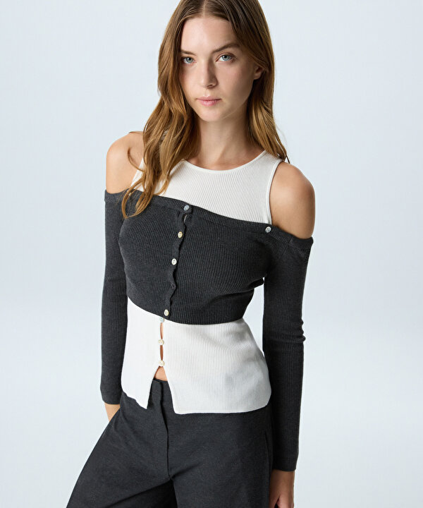 ÇİFT PARÇA GÖRÜNÜM HIRKA-TW6260150151036-Antrasit-Hırka