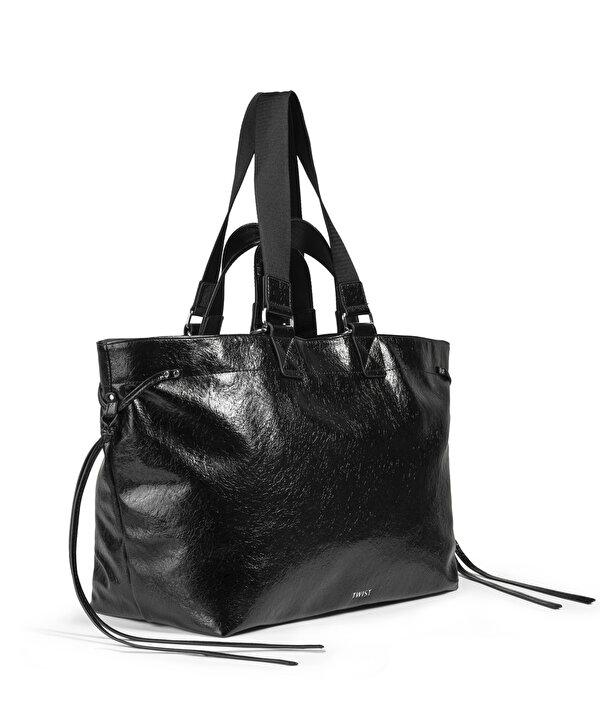 DOKULU DERİ GÖRÜNÜMLÜ TOTE ÇANTA-TW6260052042001-Siyah-Çanta