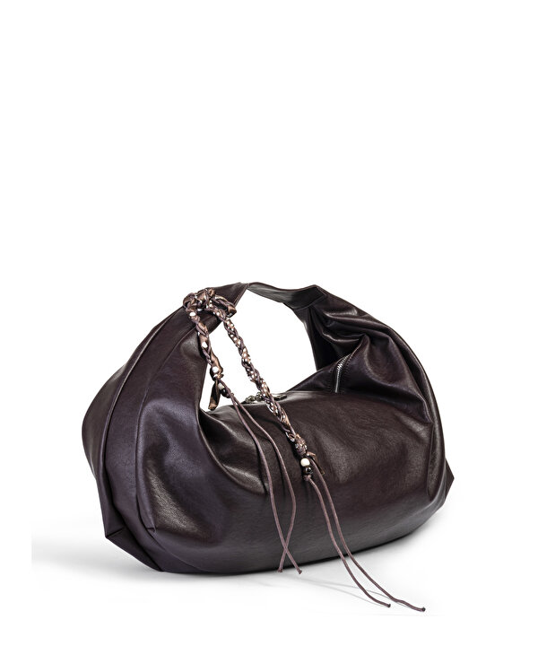 DERİ GÖRÜNÜMLÜ OVAL ÇANTA-TW6260052051008-Mürdüm-Çanta