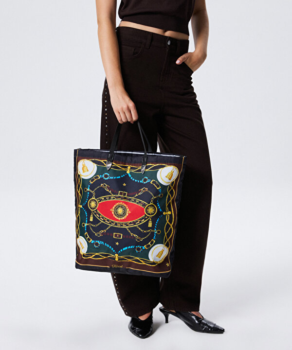 GÖRSEL BASKILI TOTE ÇANTA-TW6260052052069-Koyu Lacivert-Çanta
