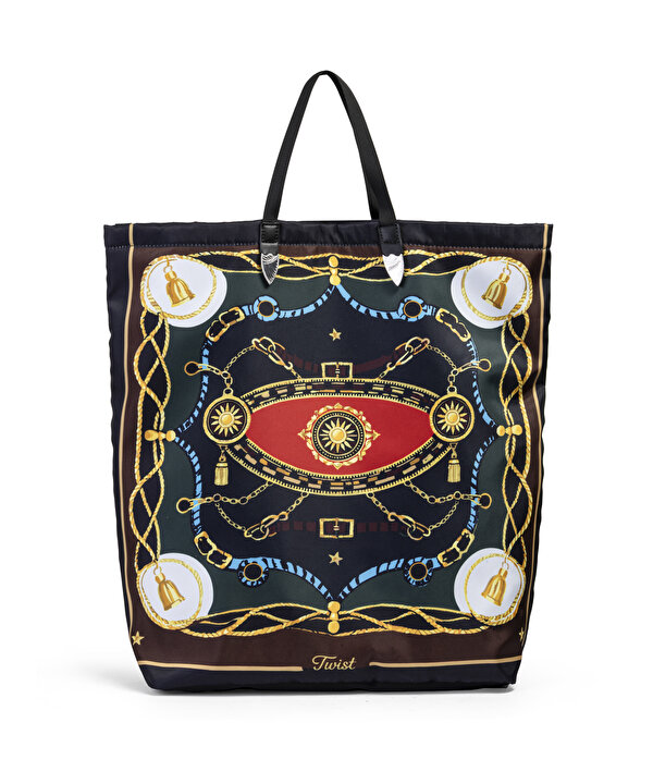 GÖRSEL BASKILI TOTE ÇANTA-TW6260052052069-Koyu Lacivert-Çanta