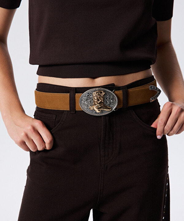 KOVBOY BOTU FİGÜRLÜ METAL TOKALI KEMER-TW6260053025021-Taba-Kemer