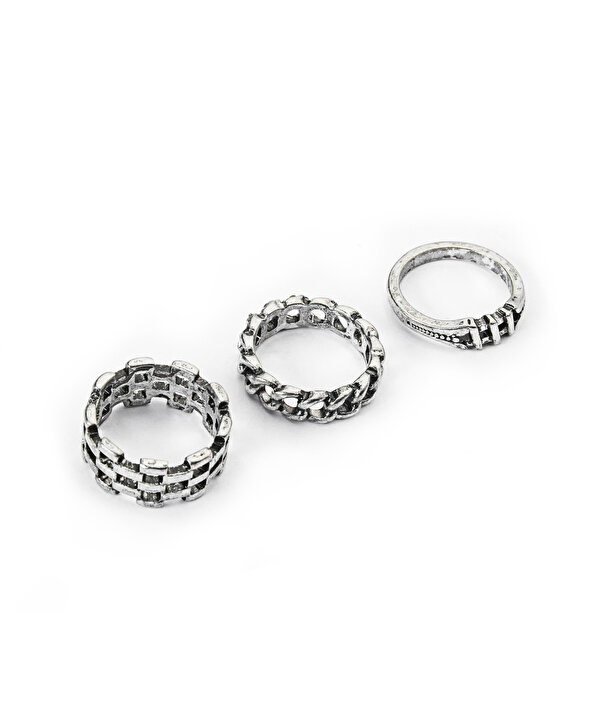 ÜÇLÜ METAL YÜZÜK SETİ -TW6260060017122-Gümüş-Yüzük