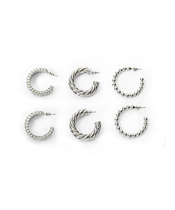 METAL HALKA KÜPE SETİ-TW6260068076122-Gümüş-Küpe