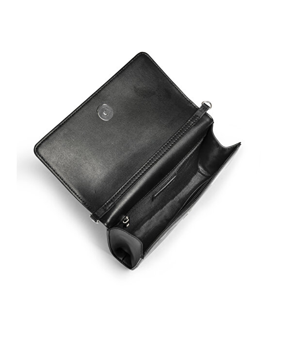 SLOGAN VE TROK BASKILI CLUTCH-TW6260121008001-Siyah-Clutch