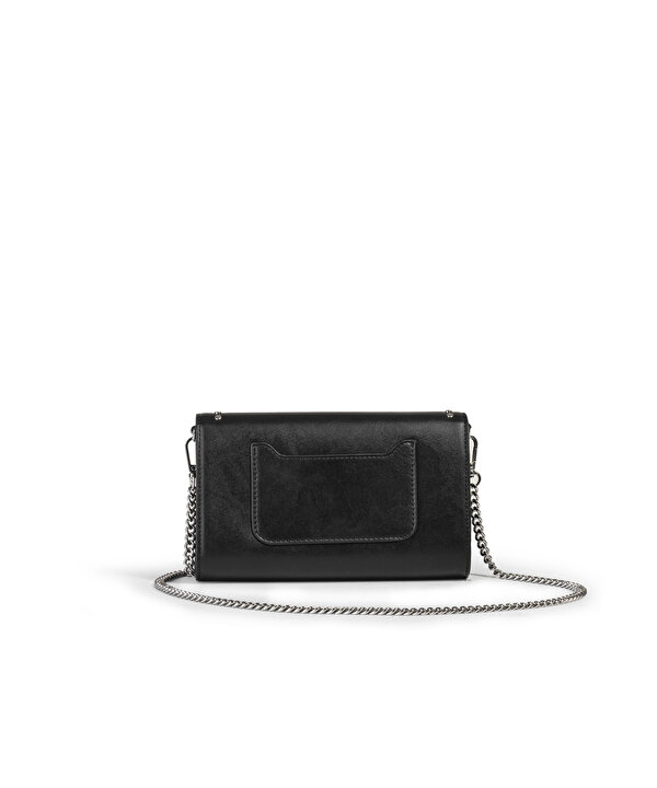 SLOGAN VE TROK BASKILI CLUTCH-TW6260121008001-Siyah-Clutch
