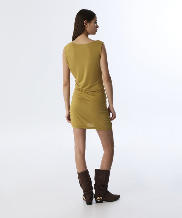 DRAPELİ JARSE ELBİSE-TS1250002337991-Zeytin-Elbise