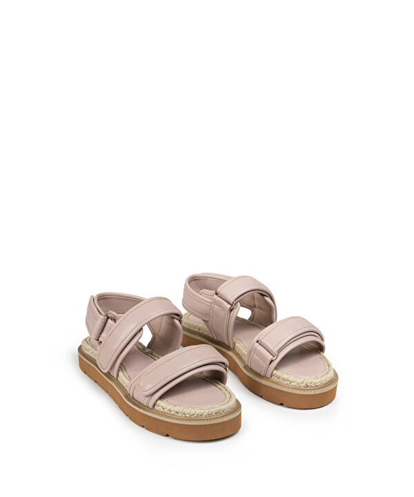 ÇİFT BANTLI HASIR DETAYLI SANDALET-TS1250033017093-Açık Pembe-Sandalet