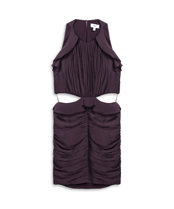 DRAPELİ CUTOUT ELBİSE-TS1260002273008-Mürdüm-Elbise