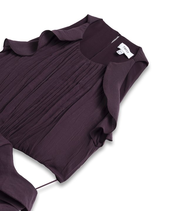 DRAPELİ CUTOUT ELBİSE-TS1260002273008-Mürdüm-Elbise