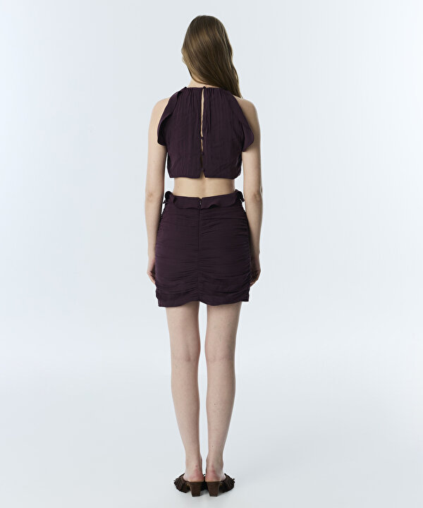 DRAPELİ CUTOUT ELBİSE-TS1260002273008-Mürdüm-Elbise