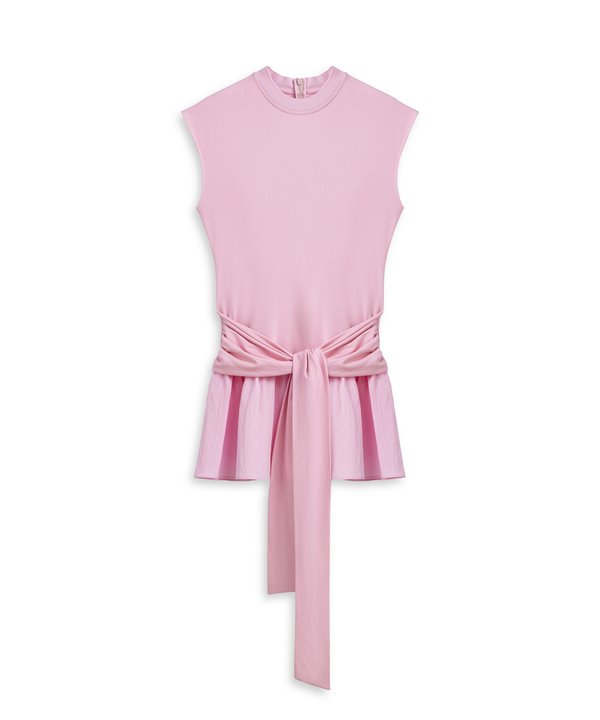 BAĞLAMALI KUMAŞ MIX ELBİSE-TS1260002278033-Pembe-Elbise