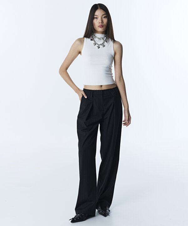 ÇİZGİ DESEN STRAIGHT PANTOLON-TS1260003107001-Siyah-Pantolon