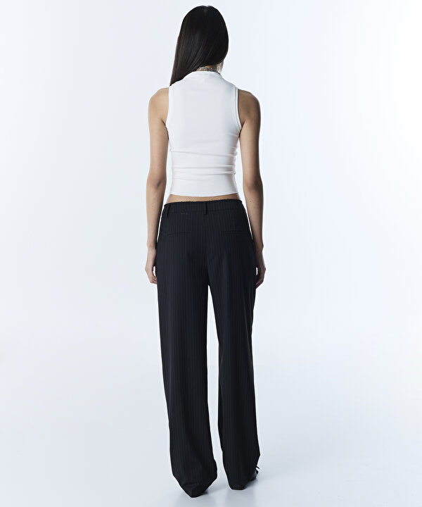 ÇİZGİ DESEN STRAIGHT PANTOLON-TS1260003107001-Siyah-Pantolon