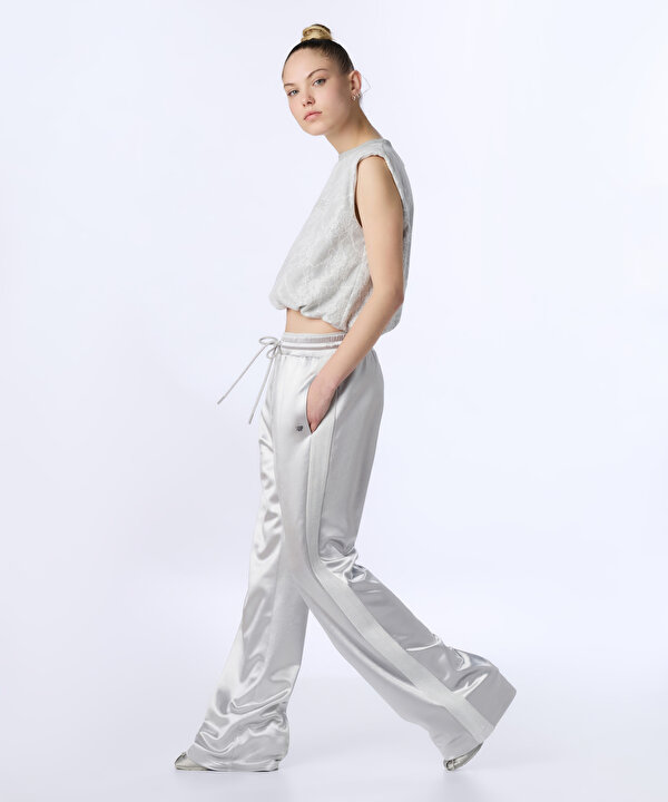 PARLAK DOKULU WIDE LEG PANTOLON-TS1260003134005-Gri-Pantolon