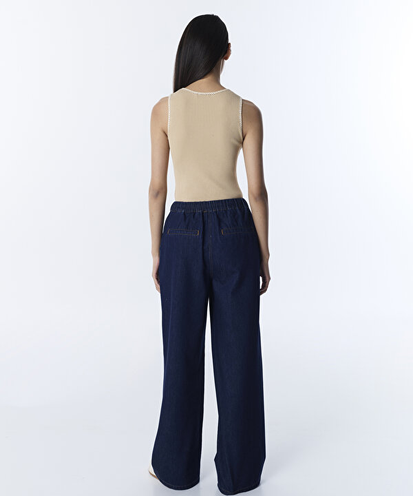 ELASTİK BEL JEAN PANTOLON-TS1260003143629-İndigo-Pantolon