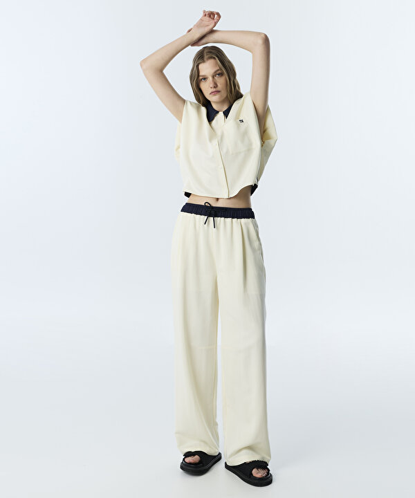 KONTRAST ELASTİK BEL PANTOLON-TS1260003181018-Ekru-Pantolon