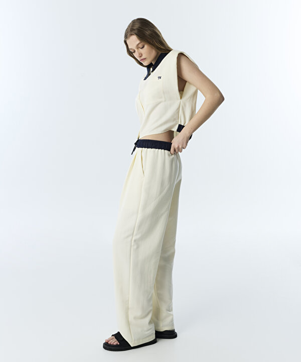 KONTRAST ELASTİK BEL PANTOLON-TS1260003181018-Ekru-Pantolon