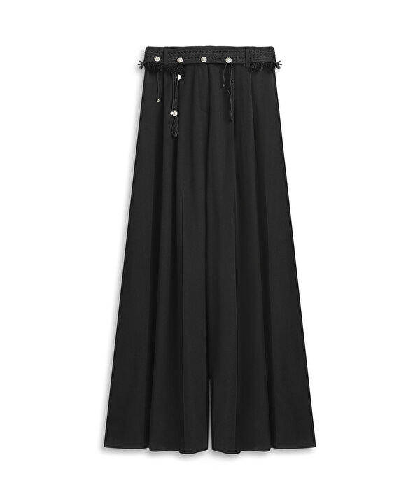 PÜSKÜLLÜ KEMERLİ PANTOLON-TS1260003221001-Siyah-Pantolon