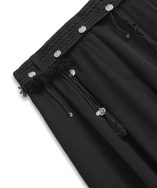 PÜSKÜLLÜ KEMERLİ PANTOLON-TS1260003221001-Siyah-Pantolon