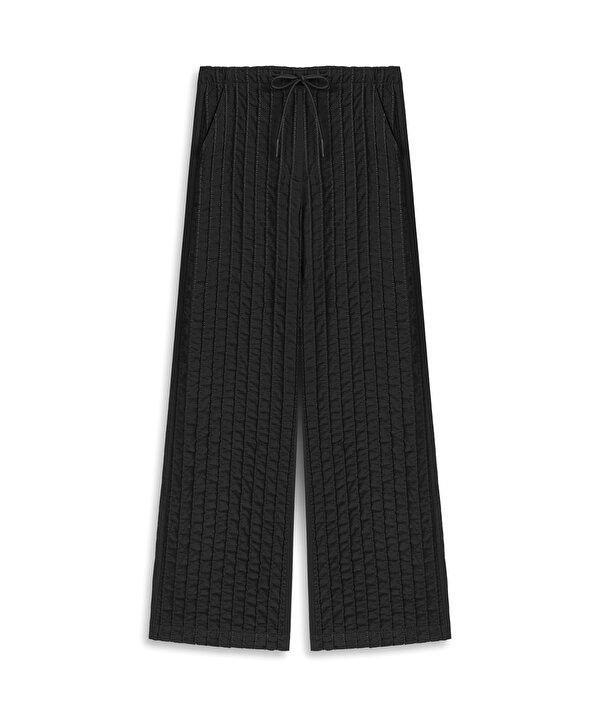 DOKULU WIDE LEG PANTOLON-TS1260003222001-Siyah-Pantolon