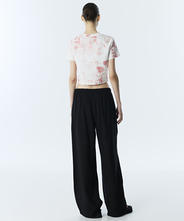 DOKULU WIDE LEG PANTOLON-TS1260003222001-Siyah-Pantolon