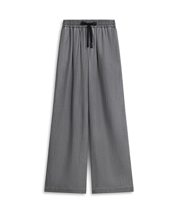 KONTRAST KORDONLU WIDE LEG PANTOLON-TS1260003260005-Gri-Pantolon