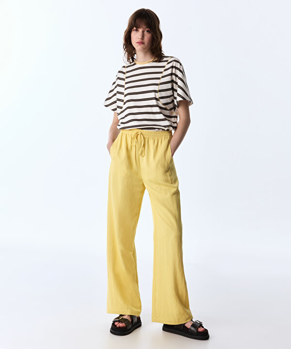 BELDEN BAĞLAMALI PANTOLON-TS1260003388087-Açık Sarı-Pantolon
