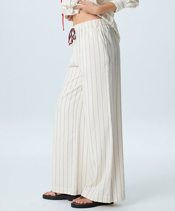 ÇİZGİLİ WIDE LEG PANTOLON-TS1260003418002-Beyaz-Pantolon