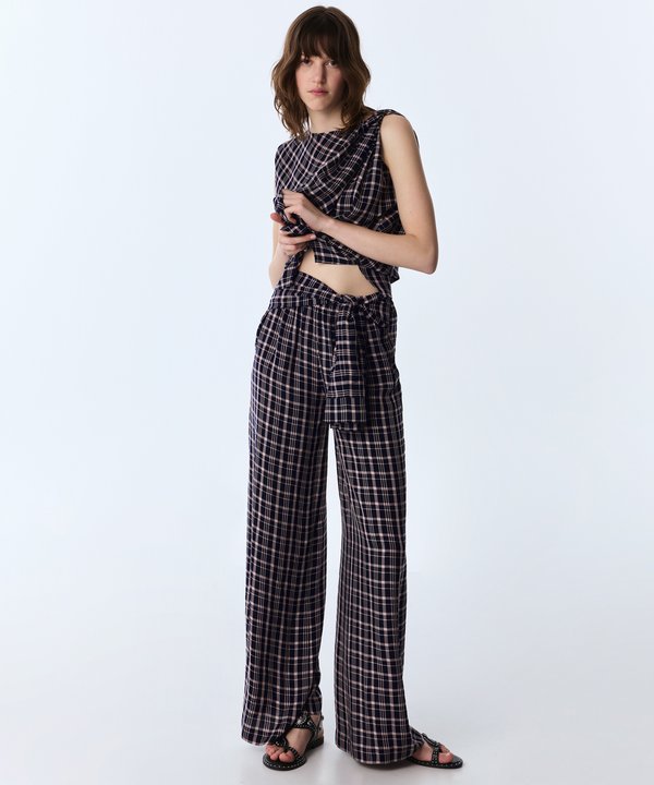 BELDEN BAĞLAMALI WIDE LEG PANTOLON-TS1260003419015-Lacivert-Pantolon