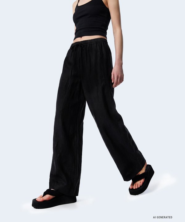 BELDEN BAĞLAMALI BARREL PANTOLON-TS1260003422001-Siyah-Pantolon