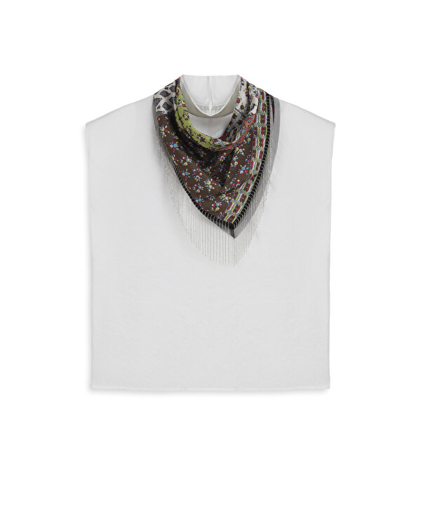 ÇIKARILABİLİR FULARLI BLUZ-TS1260006147018-Ekru-Bluz