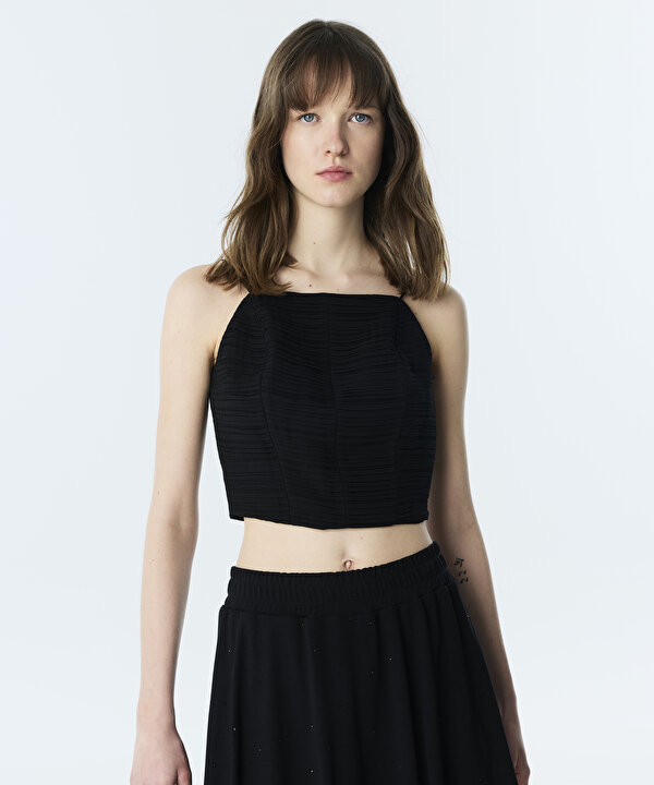 PİLELİ BLUZ-TS1260006155001-Siyah-Bluz