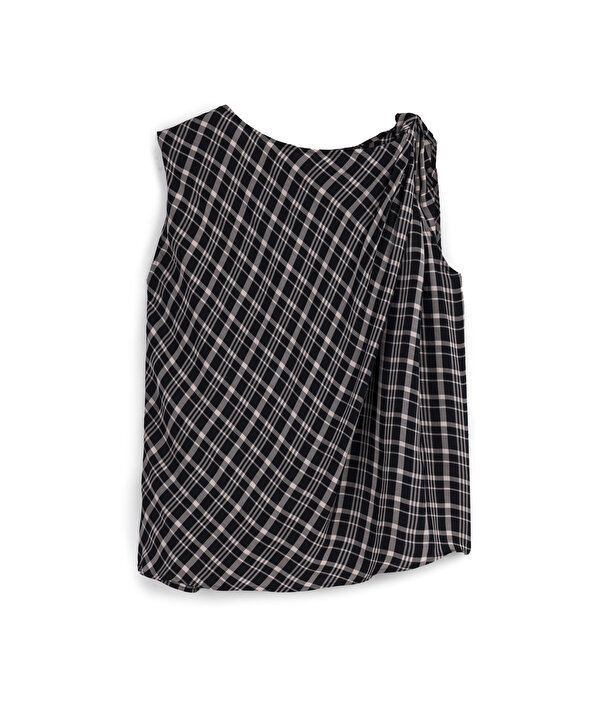 BURGULU ASİMETRİK KOL BLUZ-TS1260006292015-Lacivert-Bluz