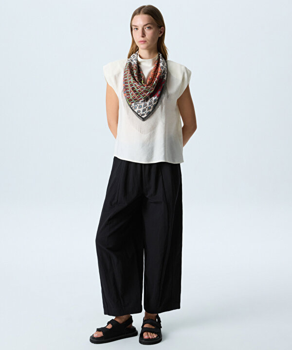 ÇIKARILABİLİR FULARLI BLUZ-TS1260006297018-Ekru-Bluz