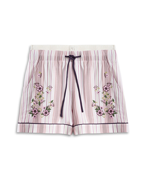FLORAL NAKIŞLI ÇİZGİLİ ŞORT-TS1260013020033-Pembe-Şort