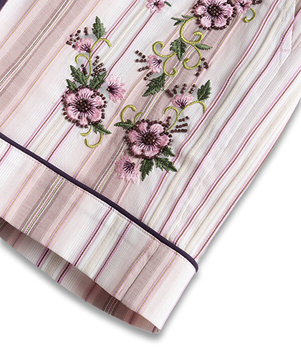 FLORAL NAKIŞLI ÇİZGİLİ ŞORT-TS1260013020033-Pembe-Şort