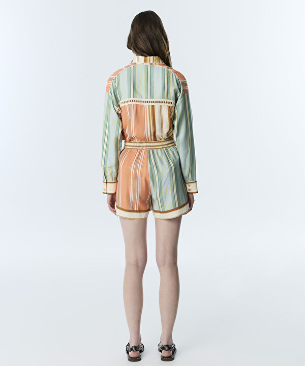 ÇİZGİLİ COLORBLOCK ŞORT-TS1260013022089-Mavi-Şort