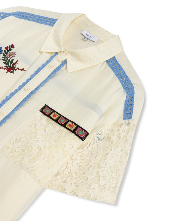FLORAL BASKILI DANTEL MIX GÖMLEK-TS1260025181AD4-Açık Natürel-Gömlek