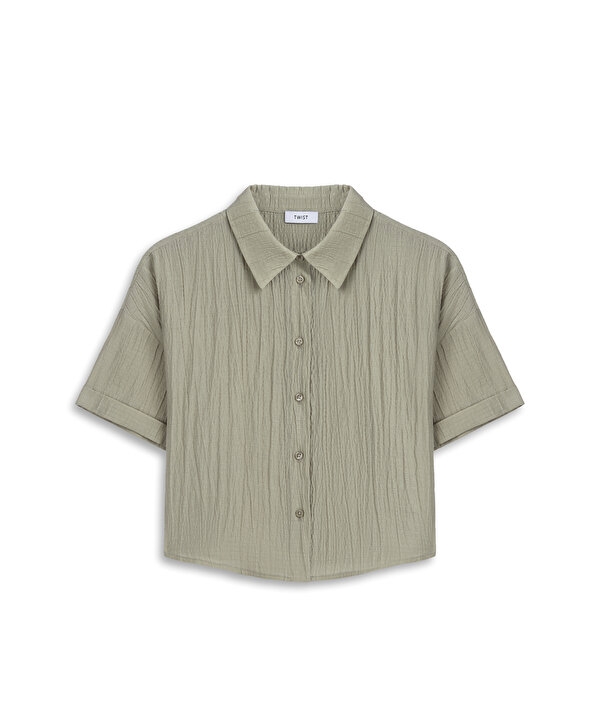 DOKULU GÖMLEK-TS1260025278176-Açık Haki-Gömlek